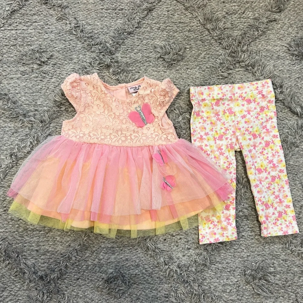 Little Lass 24M Toddler Girl Pink Lace Butterfly Tutu Dress 2pc Outfit - Picture 2 of 5